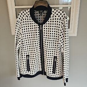 Jones New York Blue and White Mesh Checkered Jacket